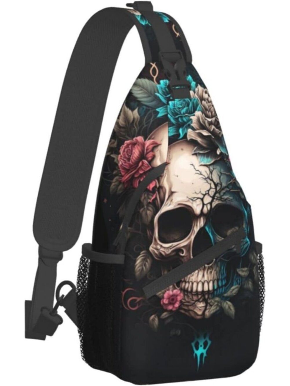 Unisex Black Gothic Skull Cat Sling Backpack Shoulder Chest Crossbody Bag